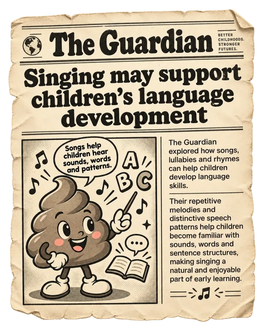 Vintage newspaper illustration from The Guardian about singing and children's language development