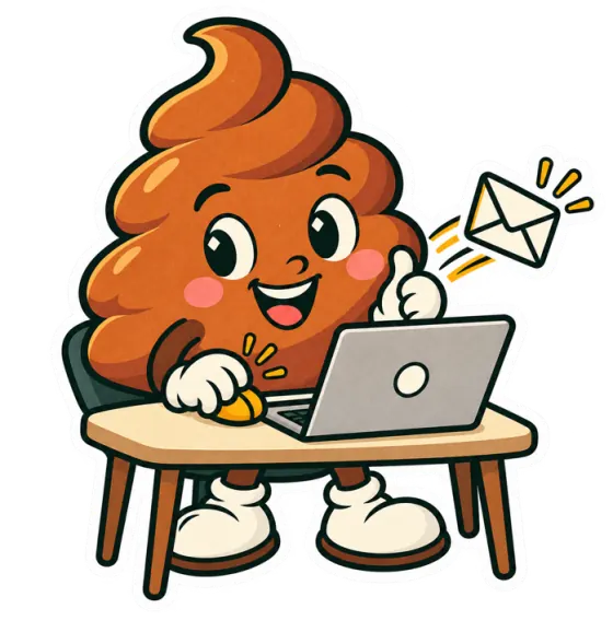 Poopy sending an email from a laptop
